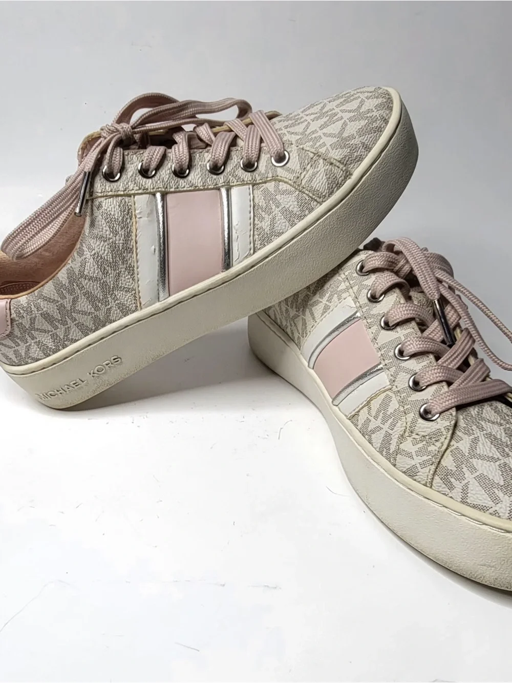 Michael Kors Beige and Pink Logo Platform Sneakers size 5.5